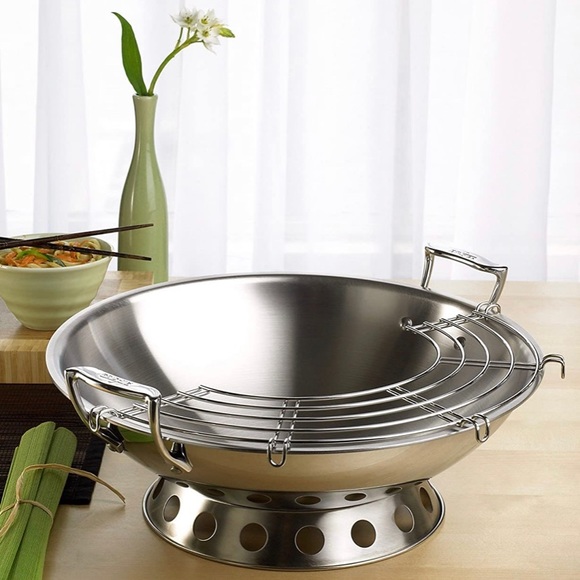 All-Clad Other - All-Clad 3-Ply Stainless Steel Round Bottom Wok w/ Fire Ring & Rack Brand New
